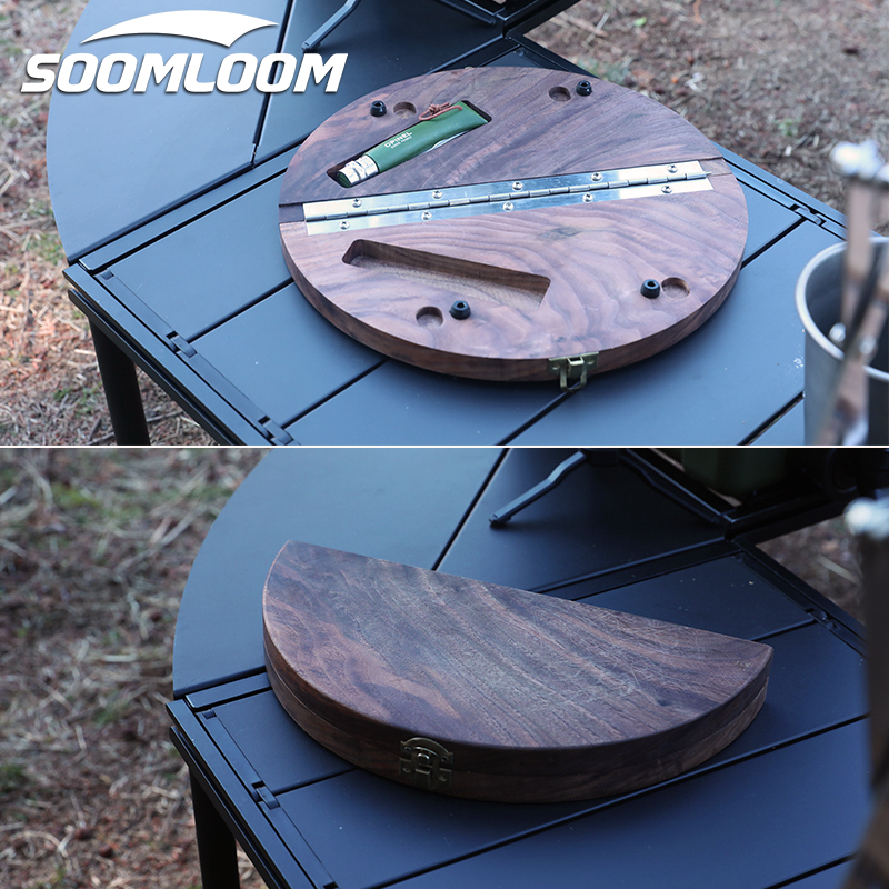 Soomloom 木製 カッティングボード アウトドア 包丁収納 ナイフ収納 丸形 まな板